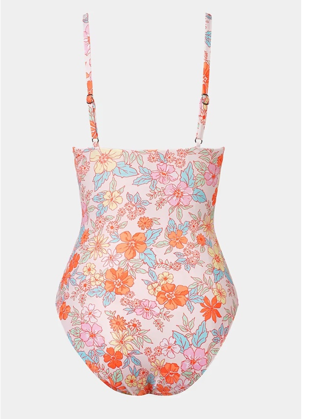 Cupsh: Pink Floral V-Neck One-Piece Swimsuit - Picture 7 of 13